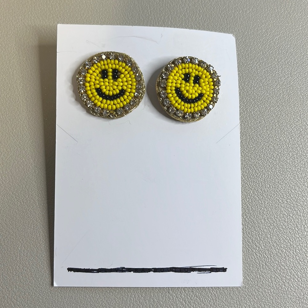 Yellow Smiley Face Seed Bead Earrings